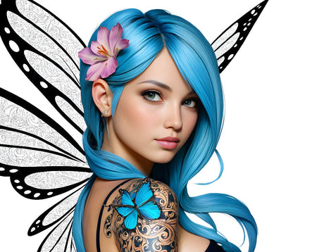 Blue Fairy with Butterfly Wings design file showing intricate tattoo patterns and detailed wings