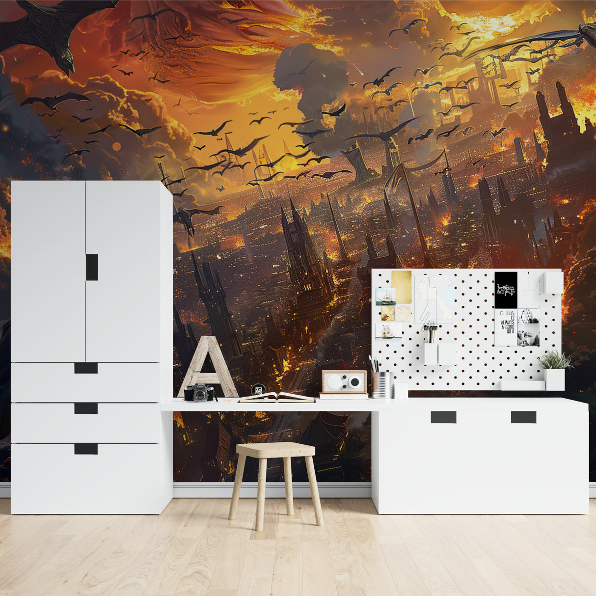 Dragon kingdom wallpaper bringing magic to home office space