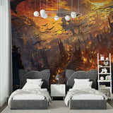 Fantasy world mural creating stunning focal point in living room setting