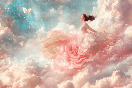 Princess in pink clouds design file showing intricate pattern details and ethereal color palette