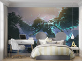 Electric angel wall mural bringing magic to a teen bedroom with ambient lighting