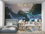 Abstract angel wallpaper transforming a gaming room with ethereal energy