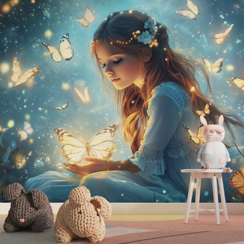 Magical princess wallpaper bringing enchantment to a child's study area