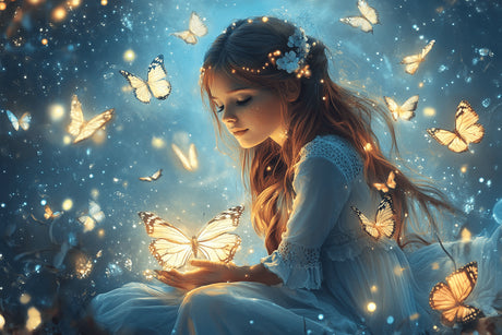 Enchanted Butterfly Princess design file showing detailed pattern with turquoise background and golden elements