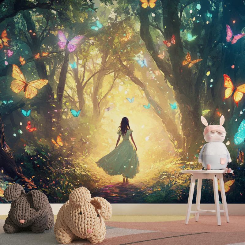 Fantasy butterfly wallpaper bringing enchantment to a modern living room space