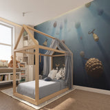 Enchanting fruit wallpaper design making a playroom wall pop with color