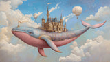 Design file showing detailed fantasy whale pattern with castle and hot air balloons