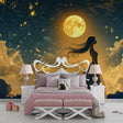 Princess wallpaper mural in cozy bedroom with soft lighting showing magical nighttime scene