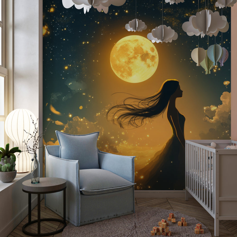 Princess silhouette mural wallpaper making statement in playroom