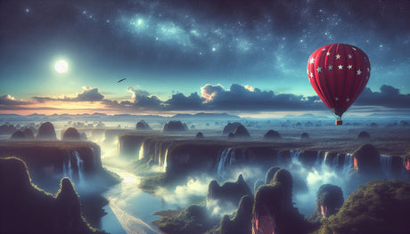 Fantasy waterfall and hot air balloon wallpaper design file showing detailed mystical landscape pattern