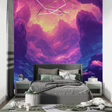Mountain Fantasy Mural in home office showing depth and dimension of purple peaks