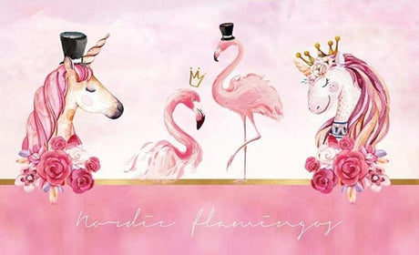Unicorn and flamingo princess wallpaper design file showing complete pattern with golden details
