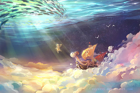 Design file of fantasy ocean and night sky pattern showing full detail and color accuracy