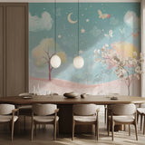 Night Sky Tree Wallpaper transforming modern bedroom with ethereal glow