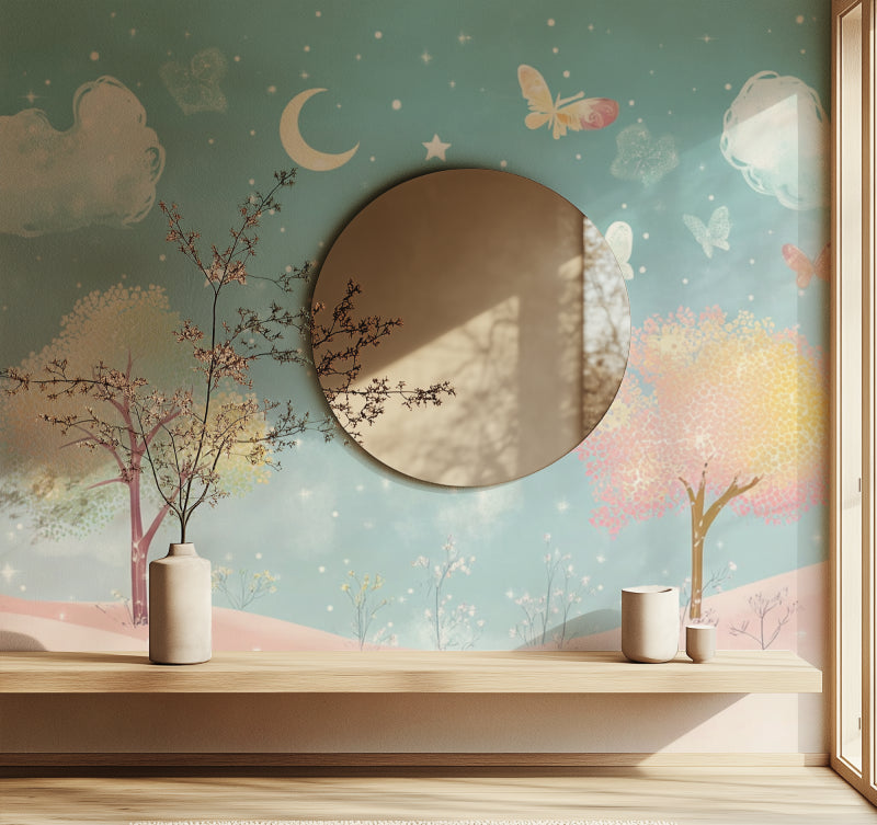 Fantasy Tree Mural making perfect backdrop in baby's nursery