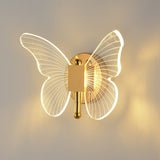 Butterfly Wall Light  Acrylic Wings Gold Frame - Detailed view