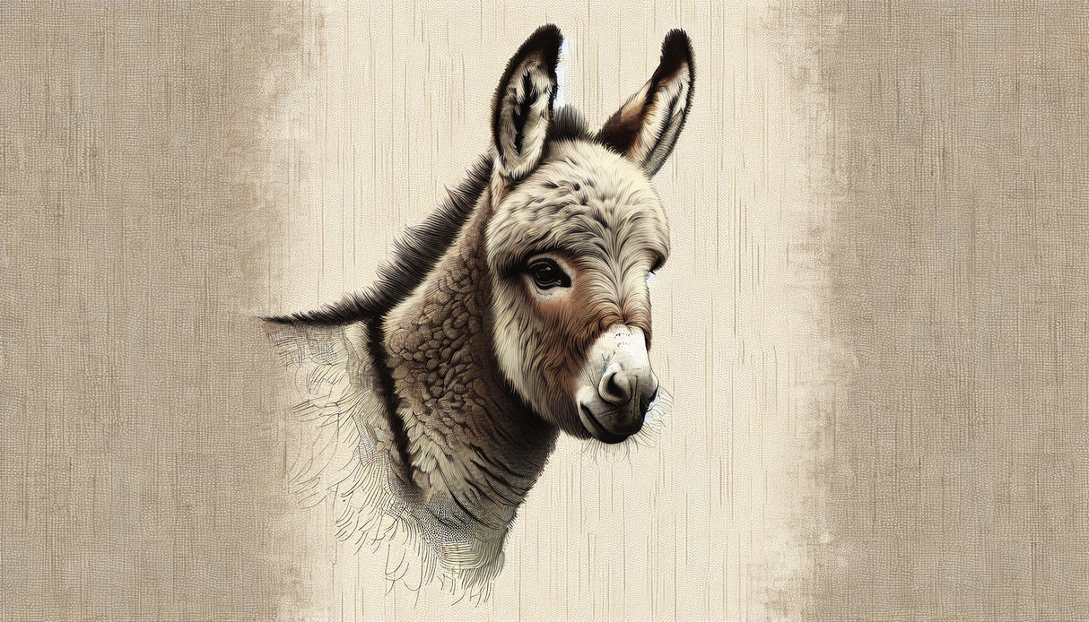 Donkey portrait wallpaper design file showing detailed fur texture and warm neutral tones