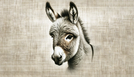 Donkey portrait wallpaper design file showing detailed fur texture and monochromatic tones