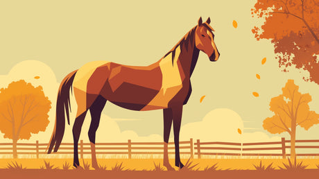 Modern geometric Horse Mural Wallpaper styled in a bright living room, showing warm autumn colors and angular design