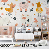Reading nook with farm themed wallpaper showing scale and color matching with furniture