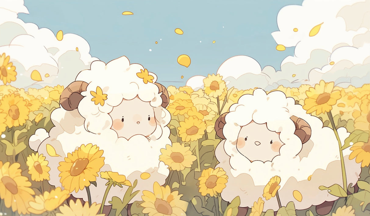 Farm animals wallpaper design file showing detailed sheep and sunflower pattern