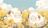 Farm animals wallpaper design file showing detailed sheep and sunflower pattern