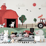 Classroom environment showcasing educational farm animals wall mural