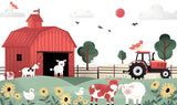 Farm animals wallpaper design file showing full pattern with red barn and tractor