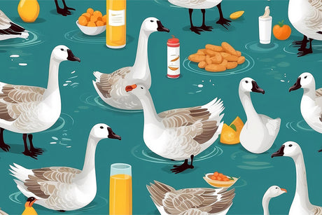 Farm birds wallpaper design file showing detailed geese pattern on turquoise background