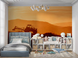 Tractor wall mural creating focal point in rustic dining room