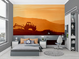 Countryside mural wallpaper in child's playroom with farm theme