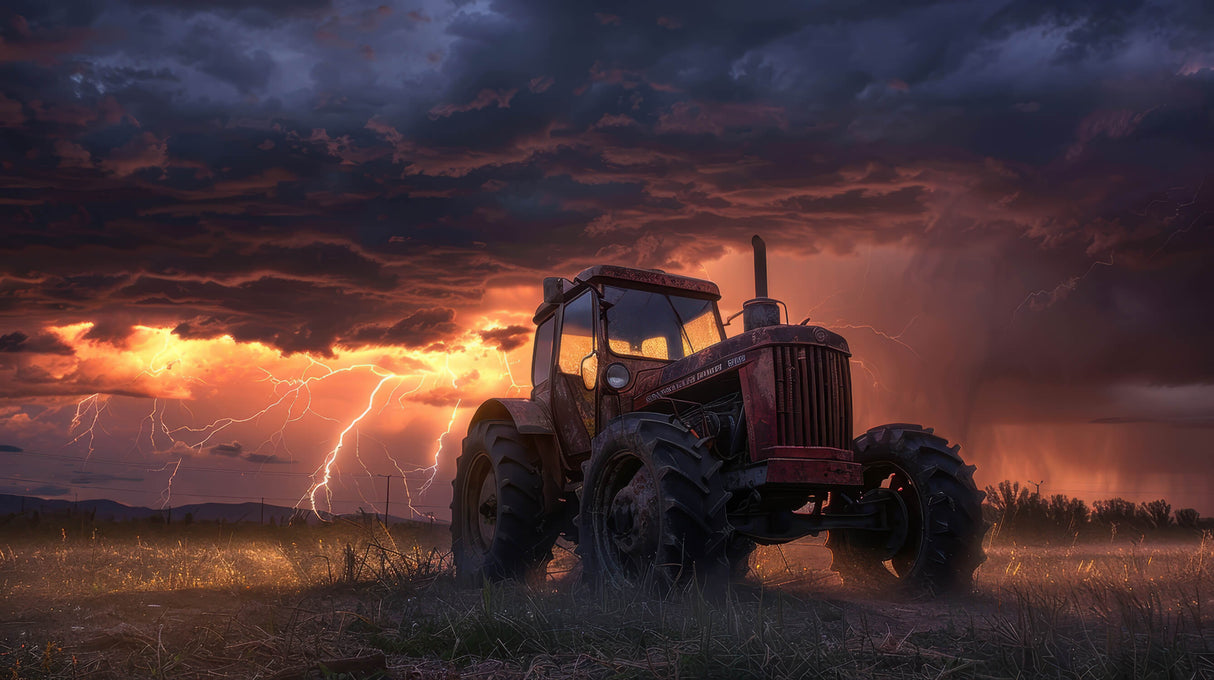 Farm tractor storm design file showing detailed sunset colors and lightning effects