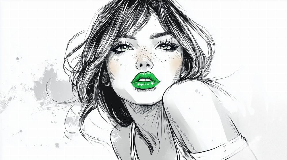 Black and white fashion portrait design file with striking green lip accent