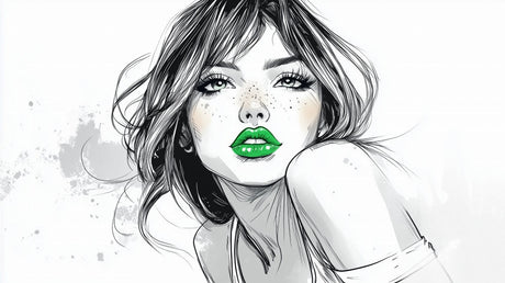 Black and white fashion portrait design file with striking green lip accent