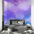 Fashion illustration wallpaper in modern white dressing room, showcasing haute couture dress collection