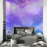 Fashion illustration wallpaper in modern white dressing room, showcasing haute couture dress collection