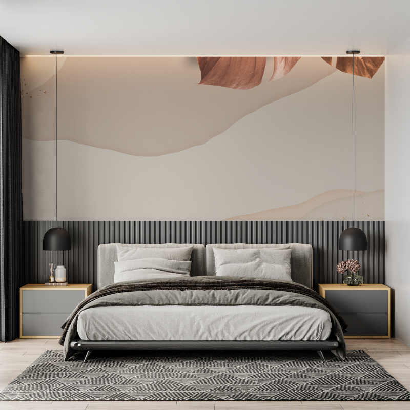 Abstract Mural Wallpaper | Organic Curves with Terracotta Leaf