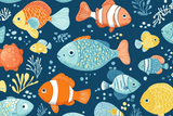 Marine Animals Mural Wallpaper | Playful Ocean Fish Design