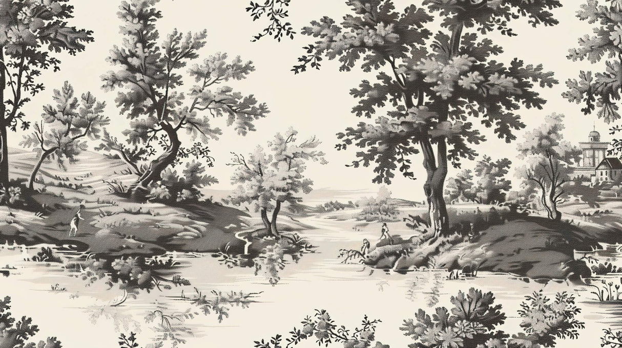 Forest Mural Wallpaper | Black and White Scenic Landscape