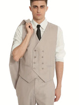 Classic Three Piece Suit  Beige Double-Breasted Design - Detailed view