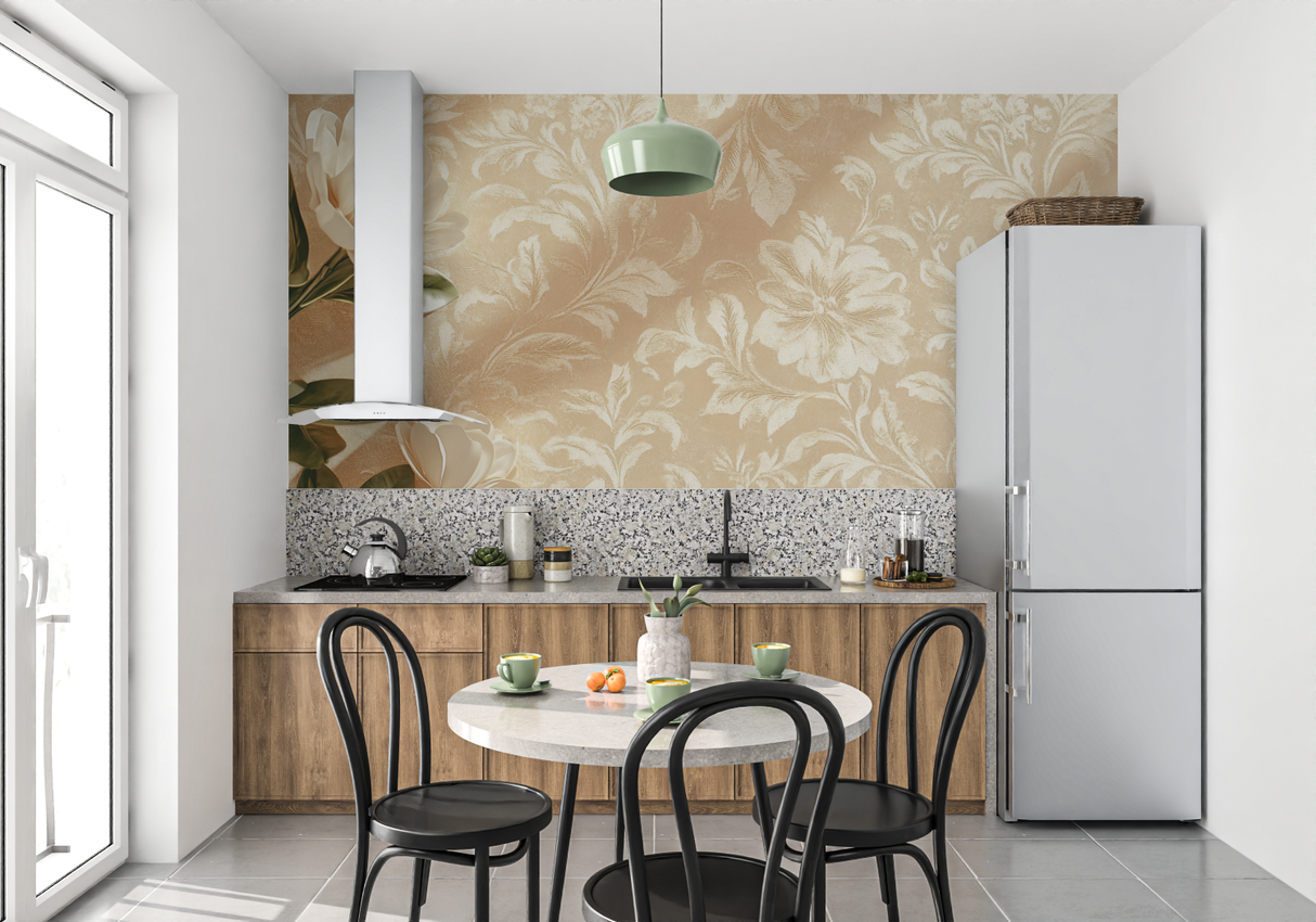 Floral Mural Wallpaper | Elegant Beige and White Design