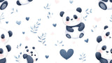 Panda Mural Wallpaper | Cute Nursery Design with Hearts and Clouds