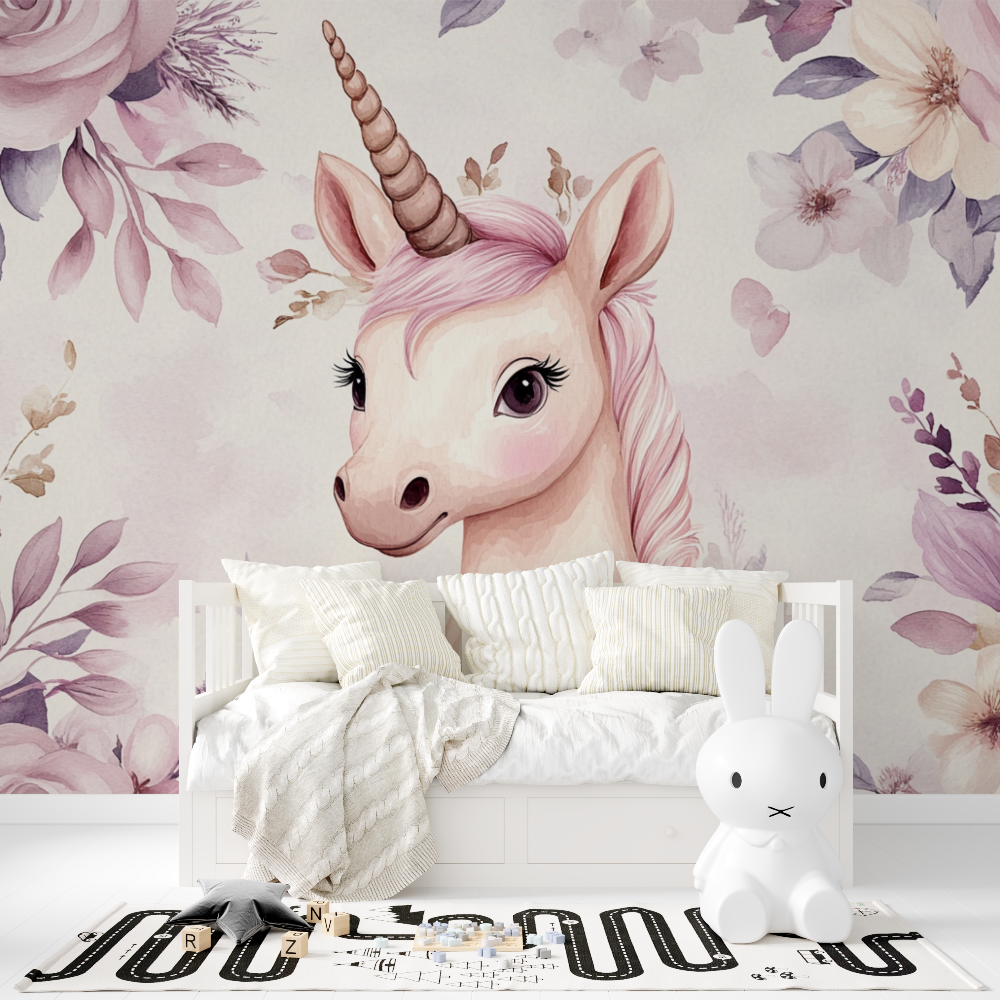 Unicorn Mural Wallpaper | Enchanted Pink Floral Design