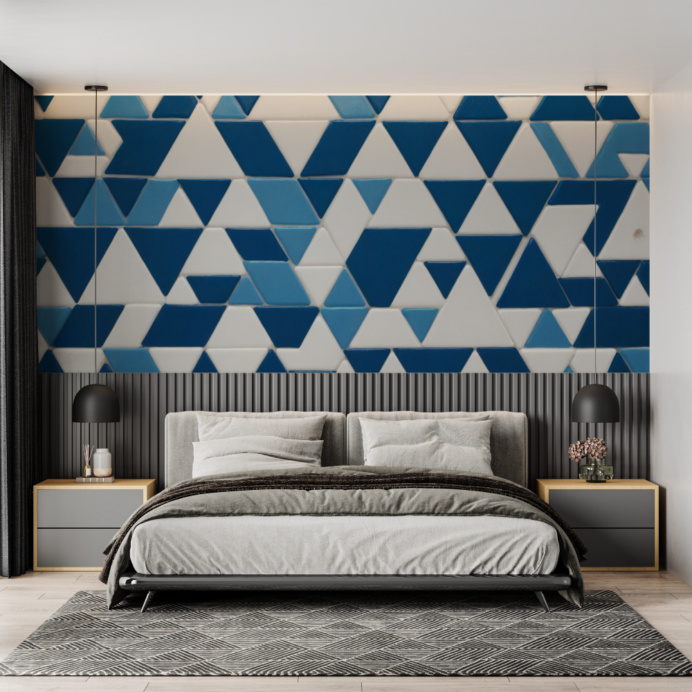 Geometric Mural Wallpaper | Modern Blue Triangle Pattern