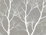 Tree Mural Wallpaper | White Branches on Grey Background