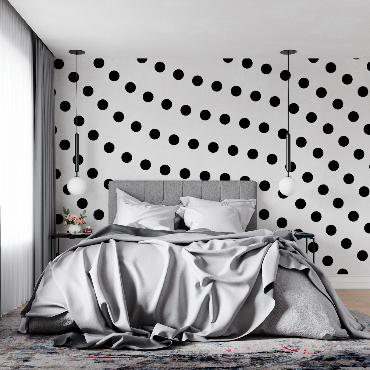 Geometric Mural Wallpaper | Gold Polka Dots Pattern
