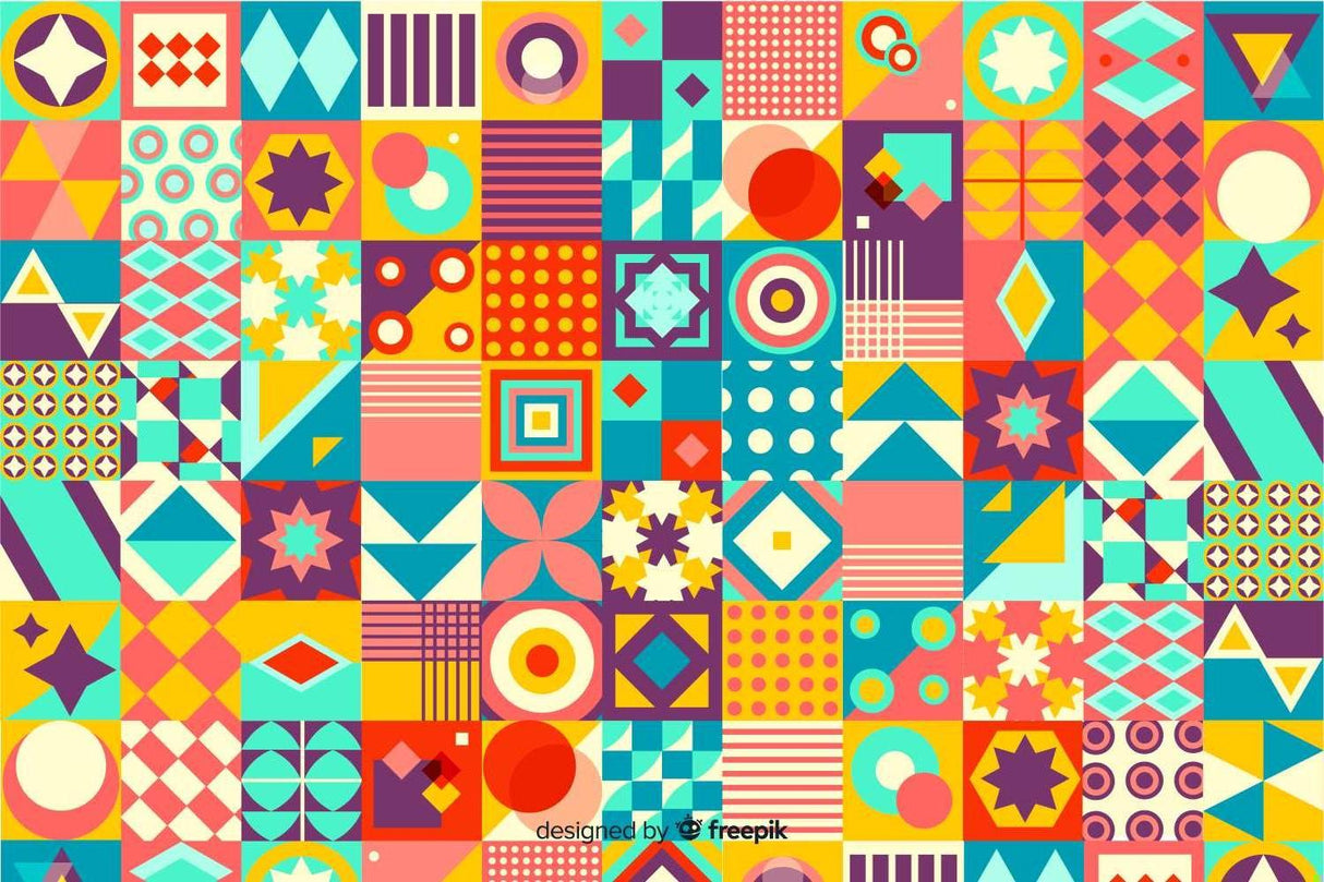 Geometric Mural Wallpaper | Colorful Retro Mosaic Pattern