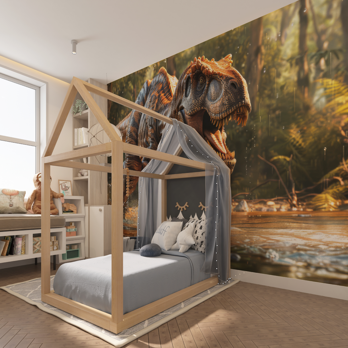 Dinosaur Mural Wallpaper | Fierce T-Rex in Wild Forest