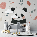 Panda Mural Wallpaper | Scandinavian Nature Design with Pink Accents