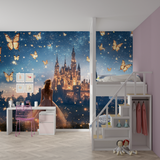 Princess Mural Wallpaper | Magical Castle with Golden Butterflies